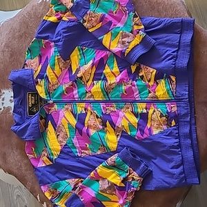90s VINTAGE Casual Isle Padded Abstract Pattern Windbreaker Size 1X
